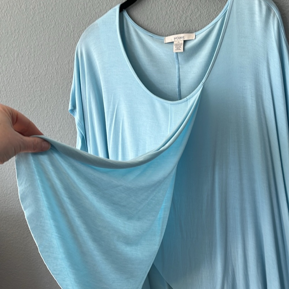 Sejour women’s 2X bat wing T-shirt, light blue, pretty fold detail on fr… - Picture 4 of 8
